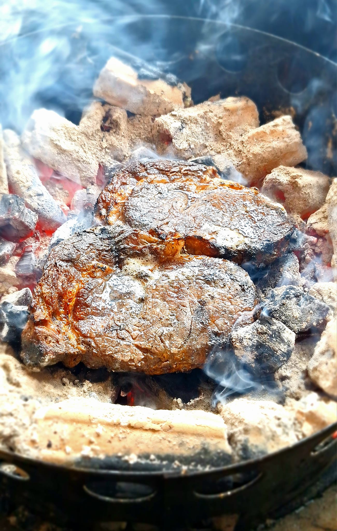 Two ribeye steaks cooked in caveman style ??