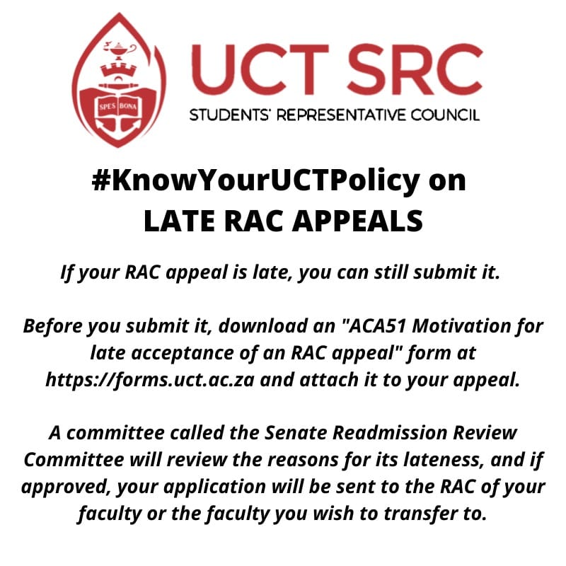 UCT SRC - ATTENTION: LATE RAC APPEALS Please note that...