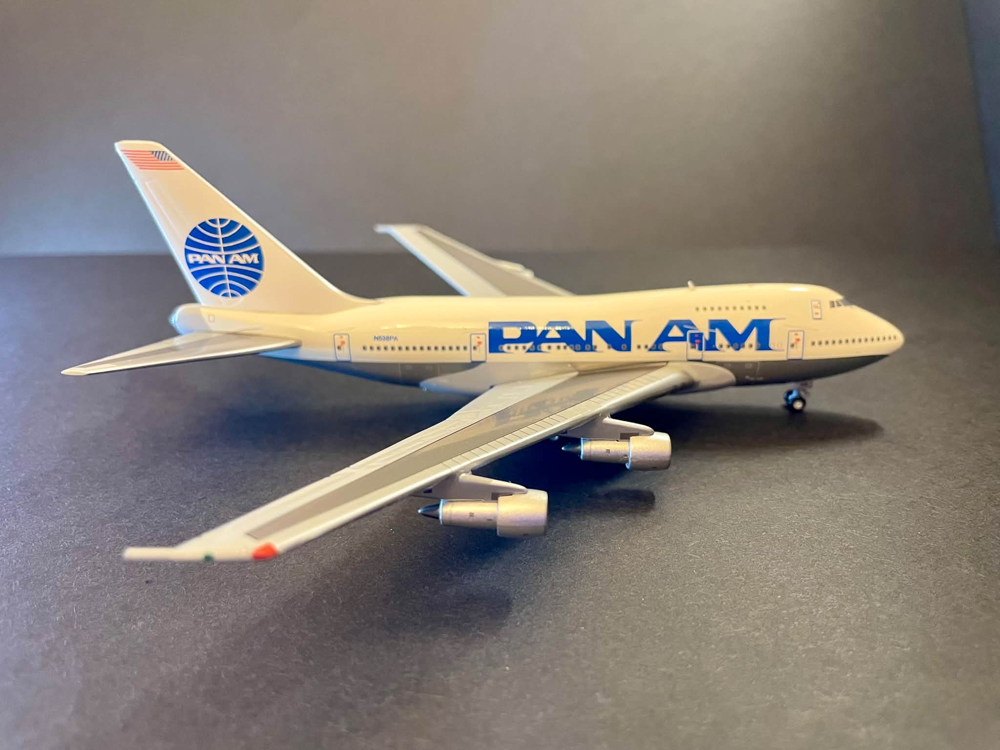 Pan Am Boeing 747SP model with historic flight records