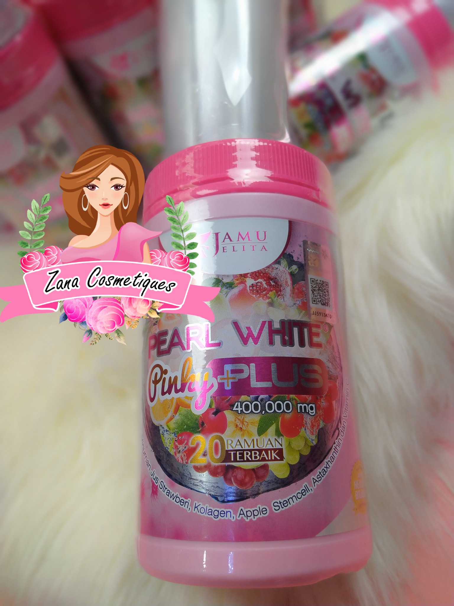 Poudre Collagène Pearl White Pinky Plus Jamu Jelita - 400g, Saveur Neutre, Halal