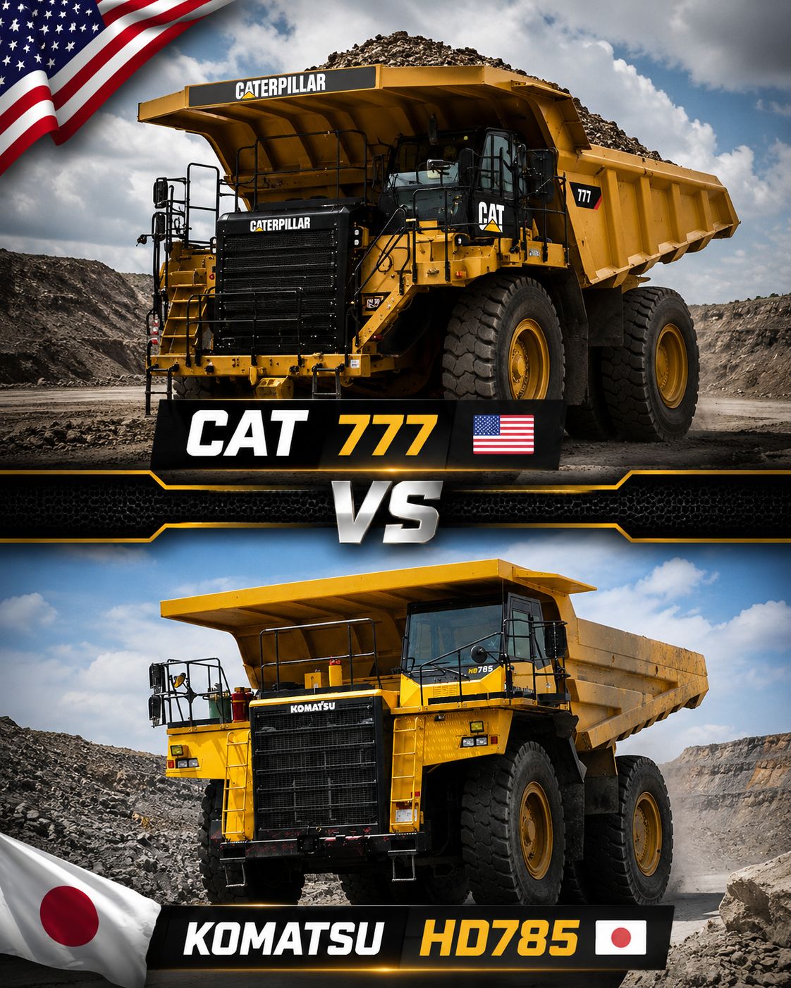 Hitachi ZX890-7 and Caterpillar 775G