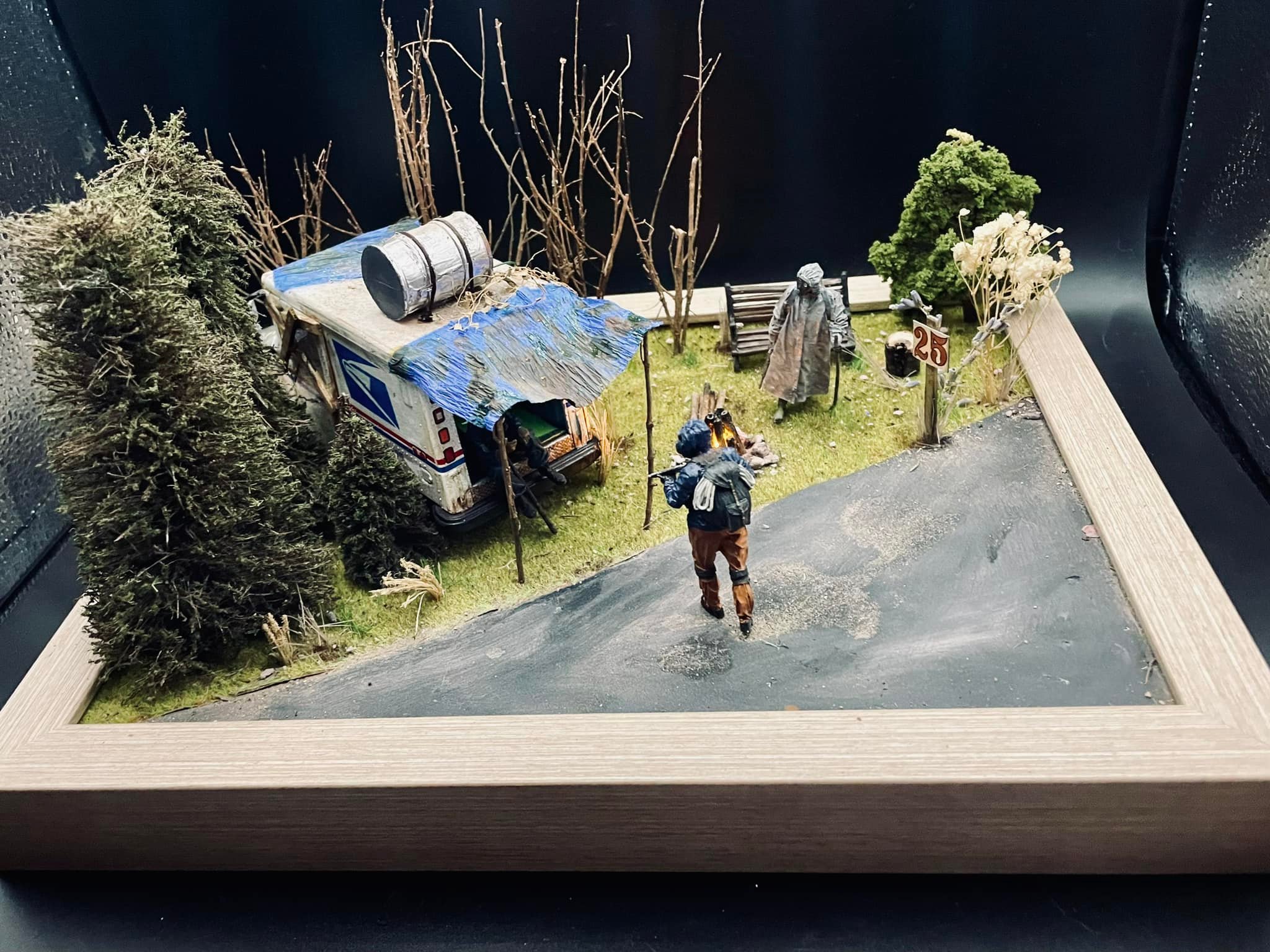 Hand-painted 1/35 post apocalyptic figures with 1/36 diecast USPS van
