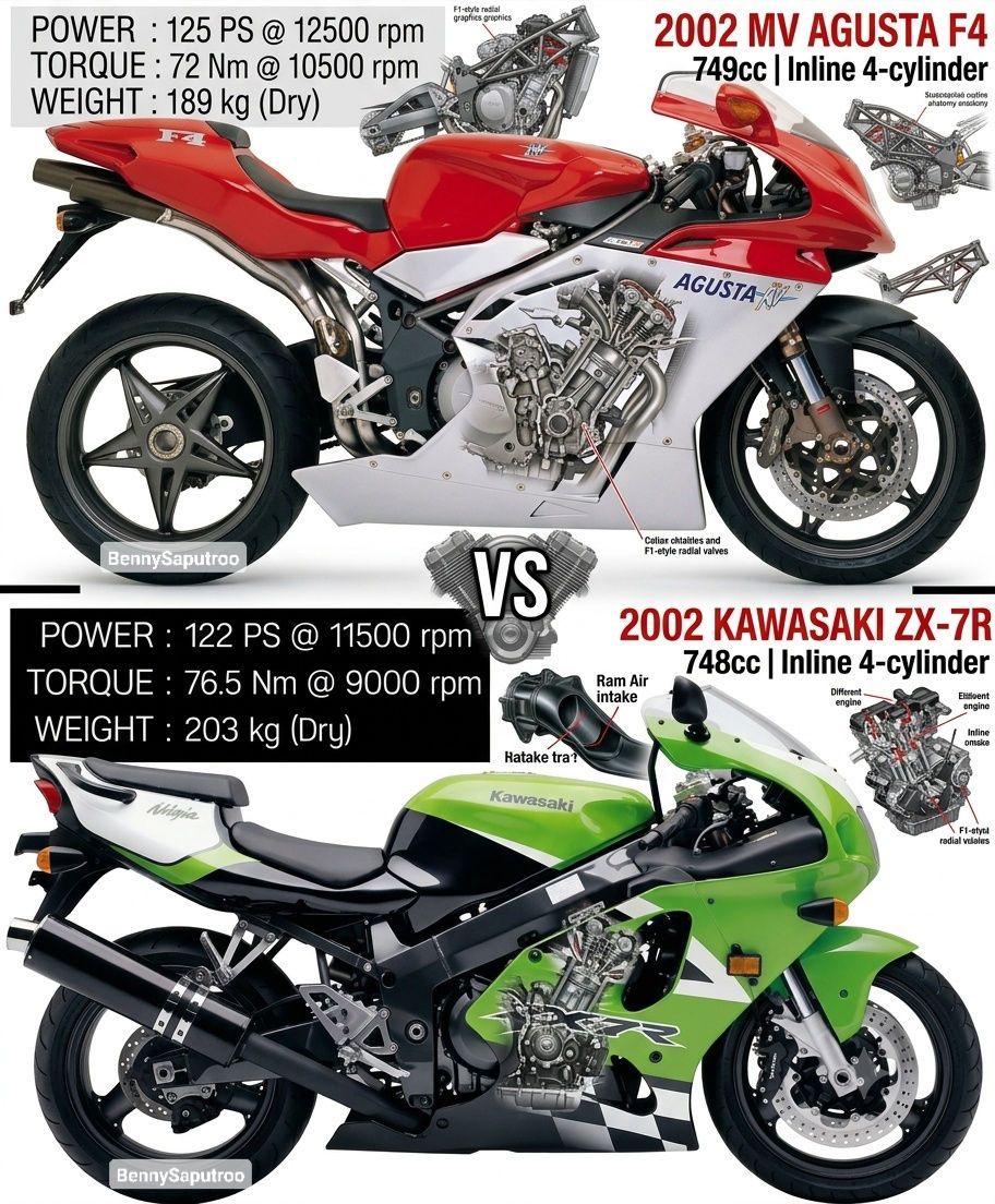 2002 Kawasaki ZX-7R vs MV Agusta F4 750 S: comparing iconic 750cc
