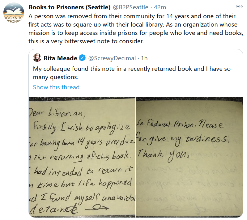 The original note is in the comments.... - Books to Prisoners