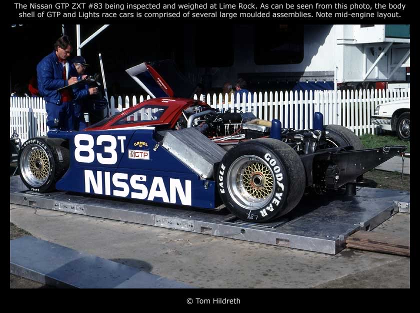 The Nissan GTP ZXT #83 being inspected and weighed at Lime Rock