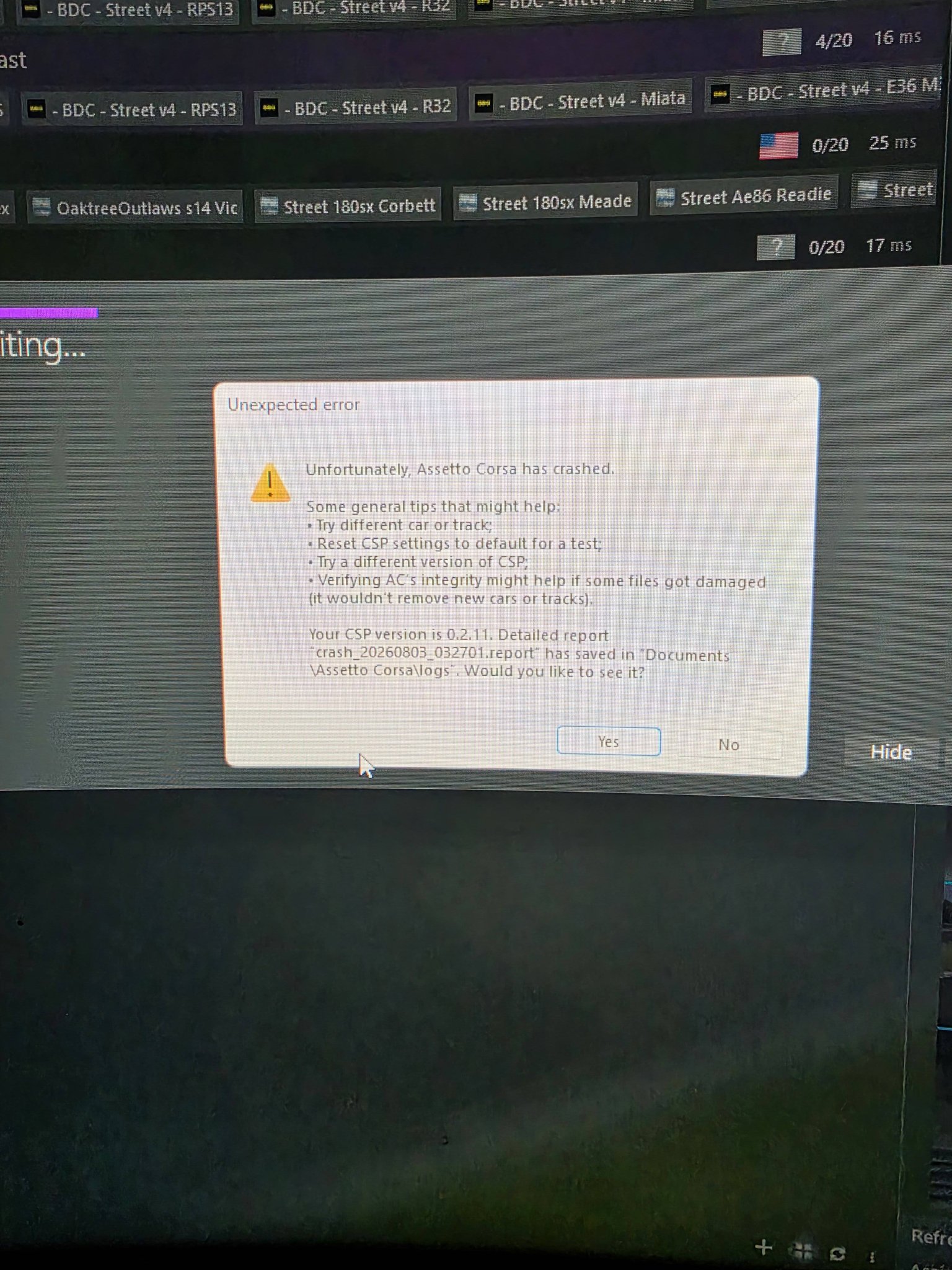 How to fix Assetto Corsa crash when joining populated servers?