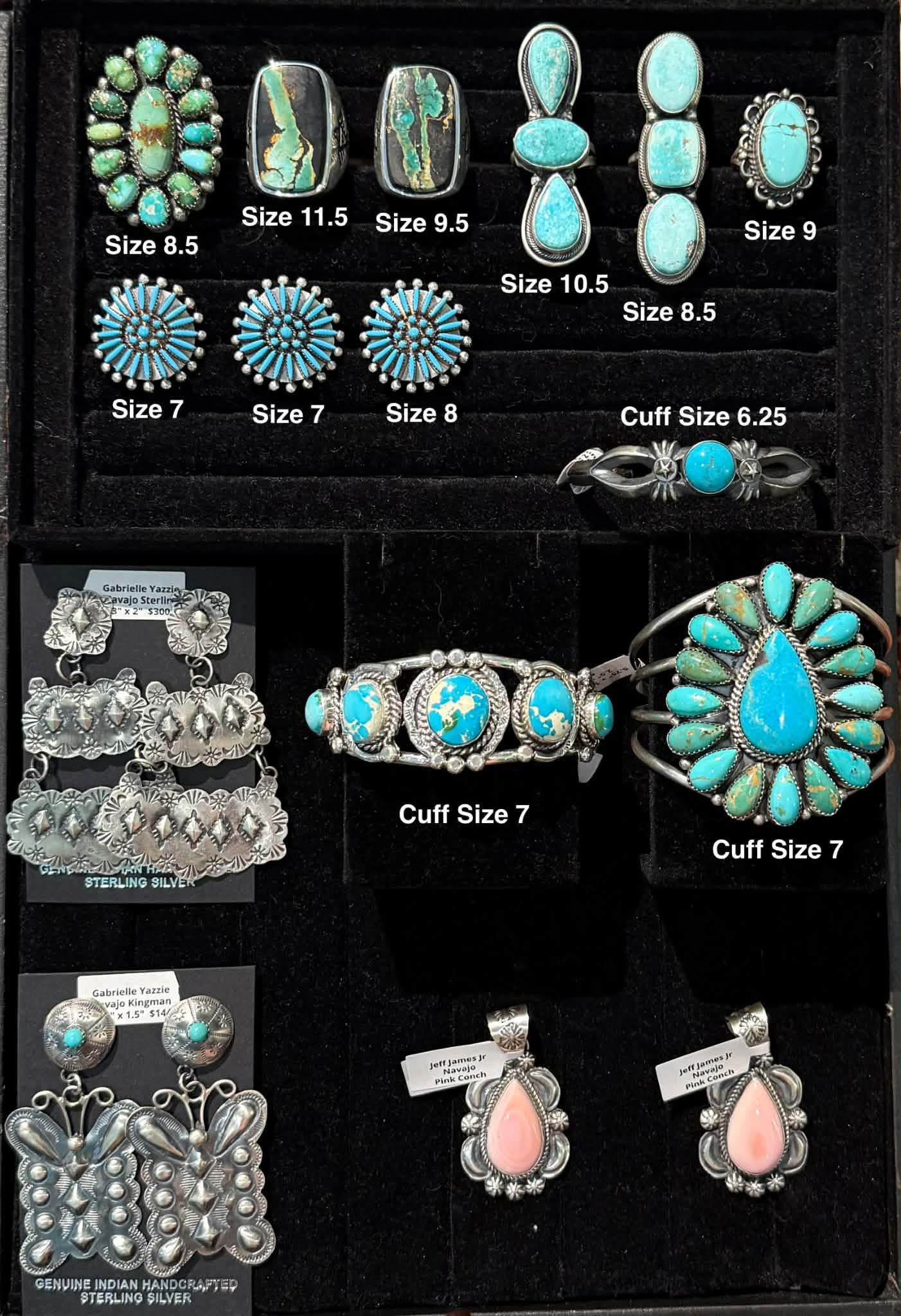 Native American turquoise and pink conch jewelry by Gabrielle Yazzie