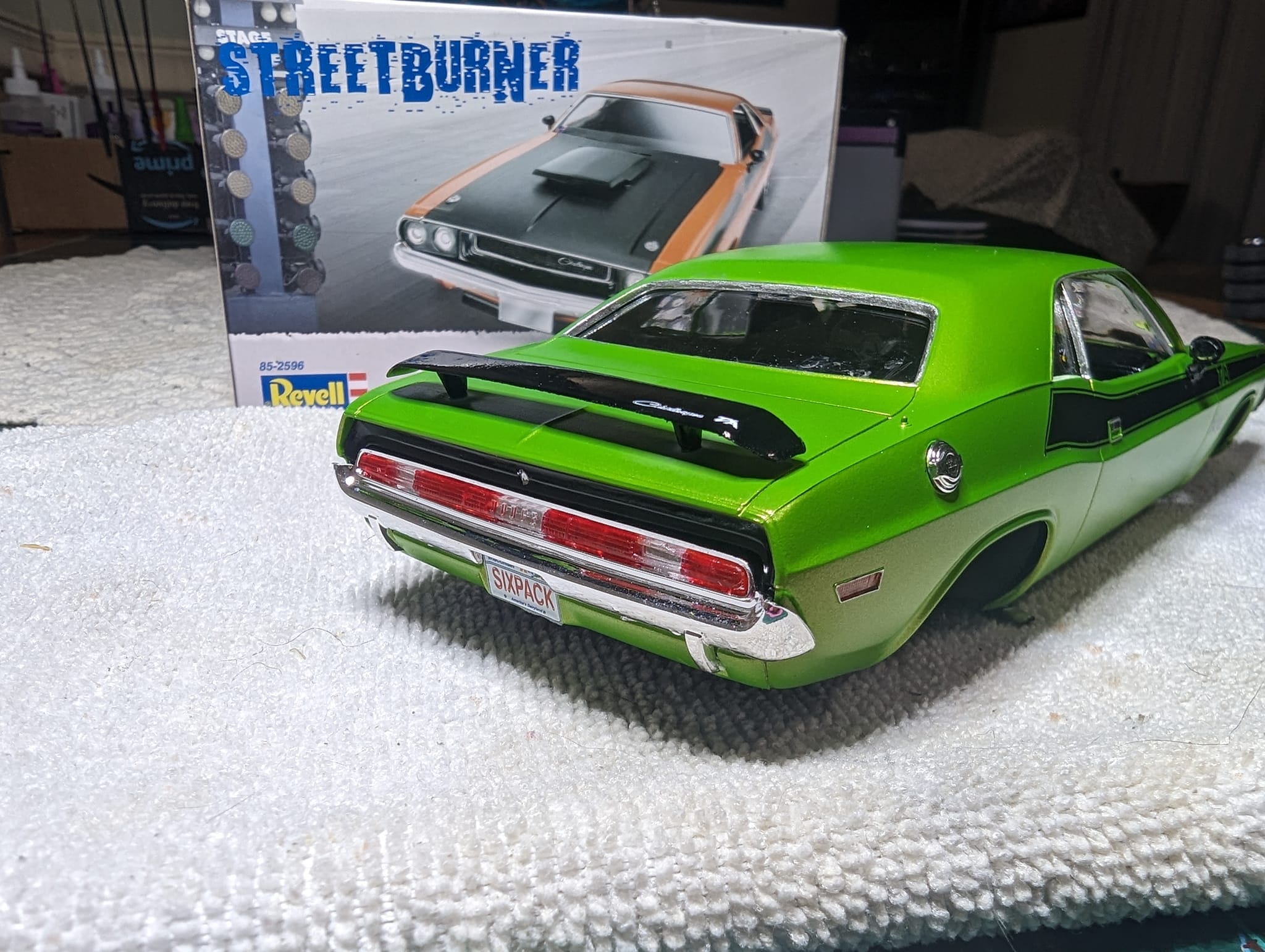 Revell 70' Dodge Challenger model in candy lime green