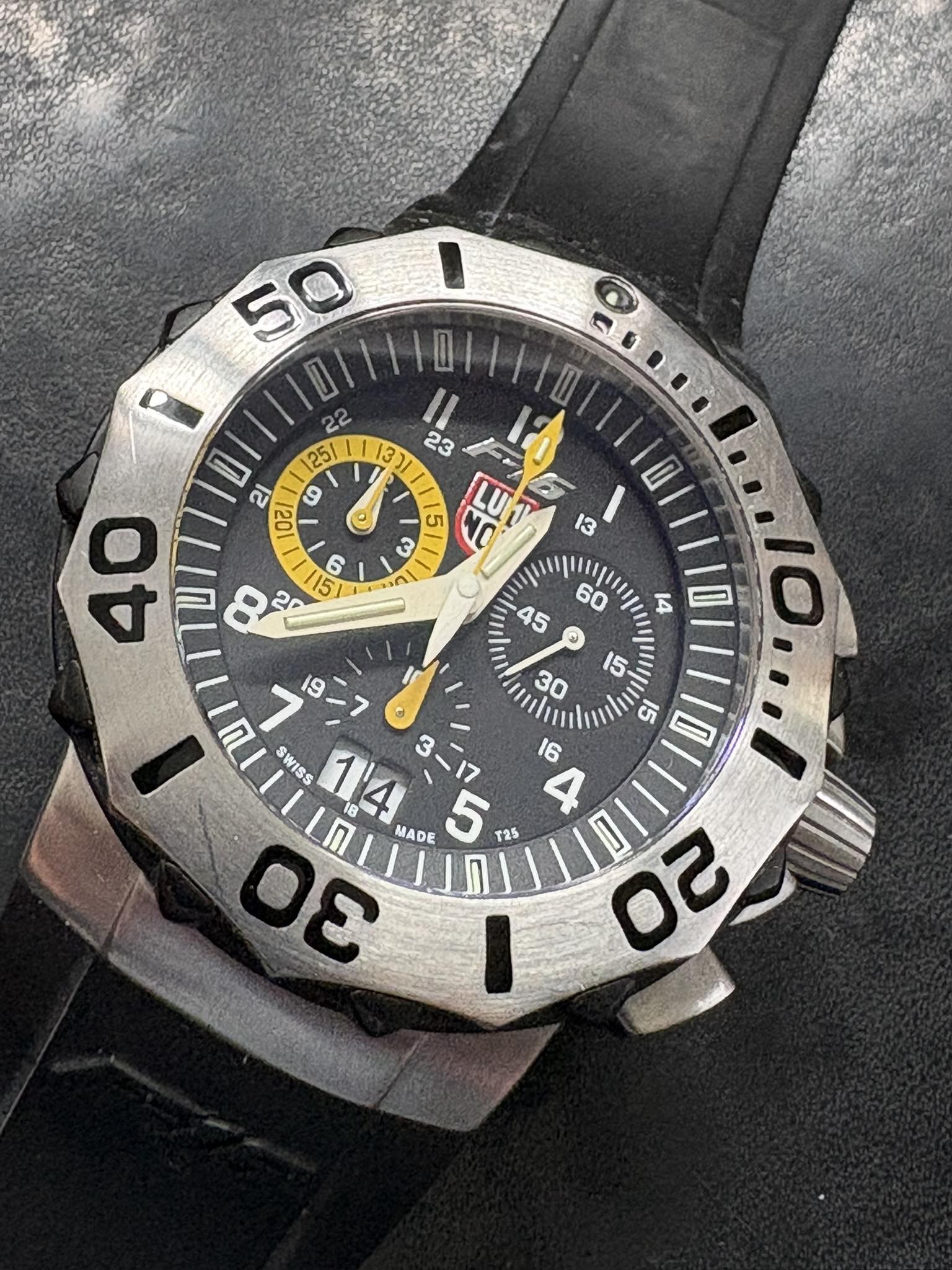 Luminox F-16 watch with faded glow
