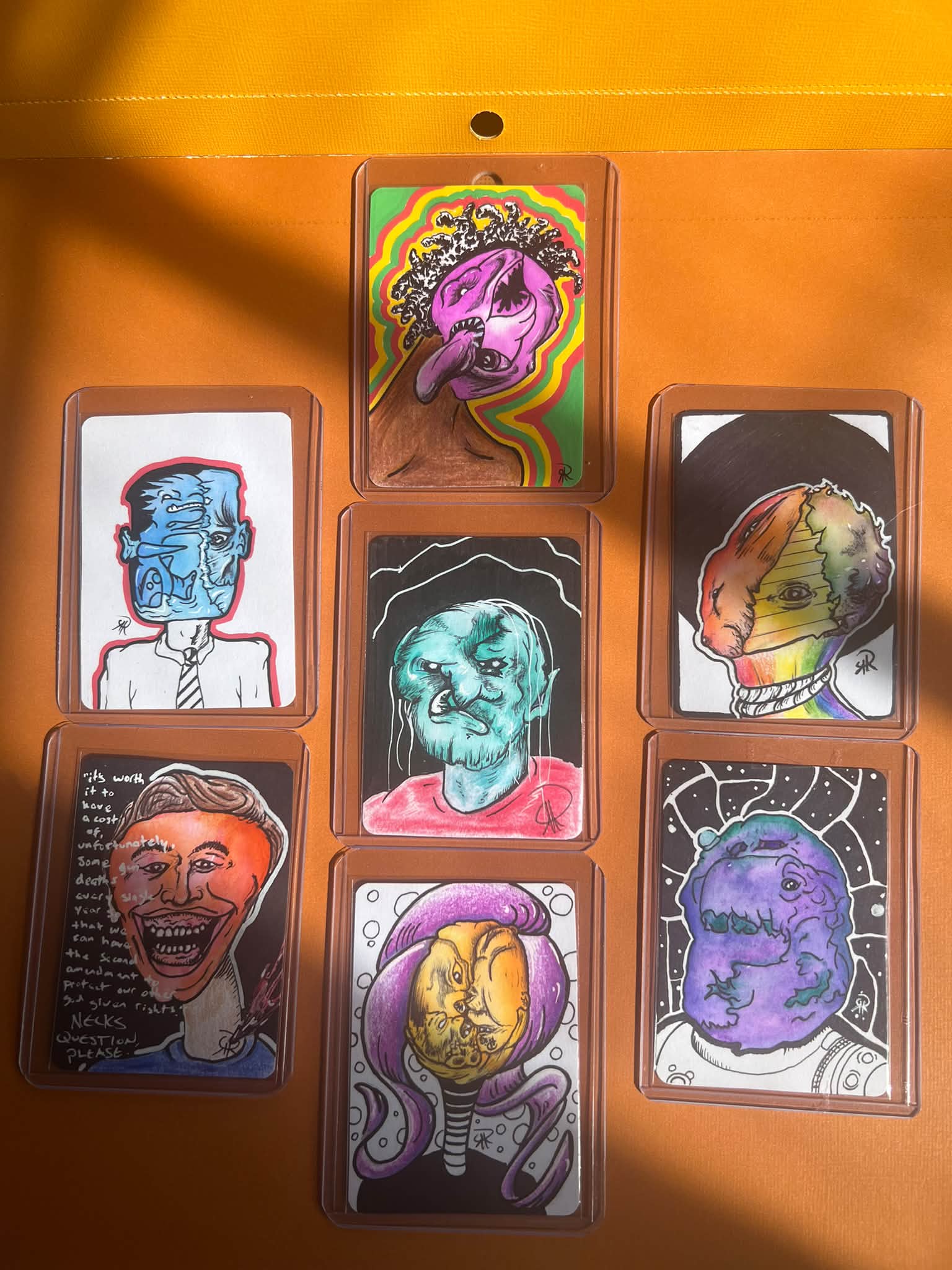 Mixed media artist trading cards with watercolor and acrylic