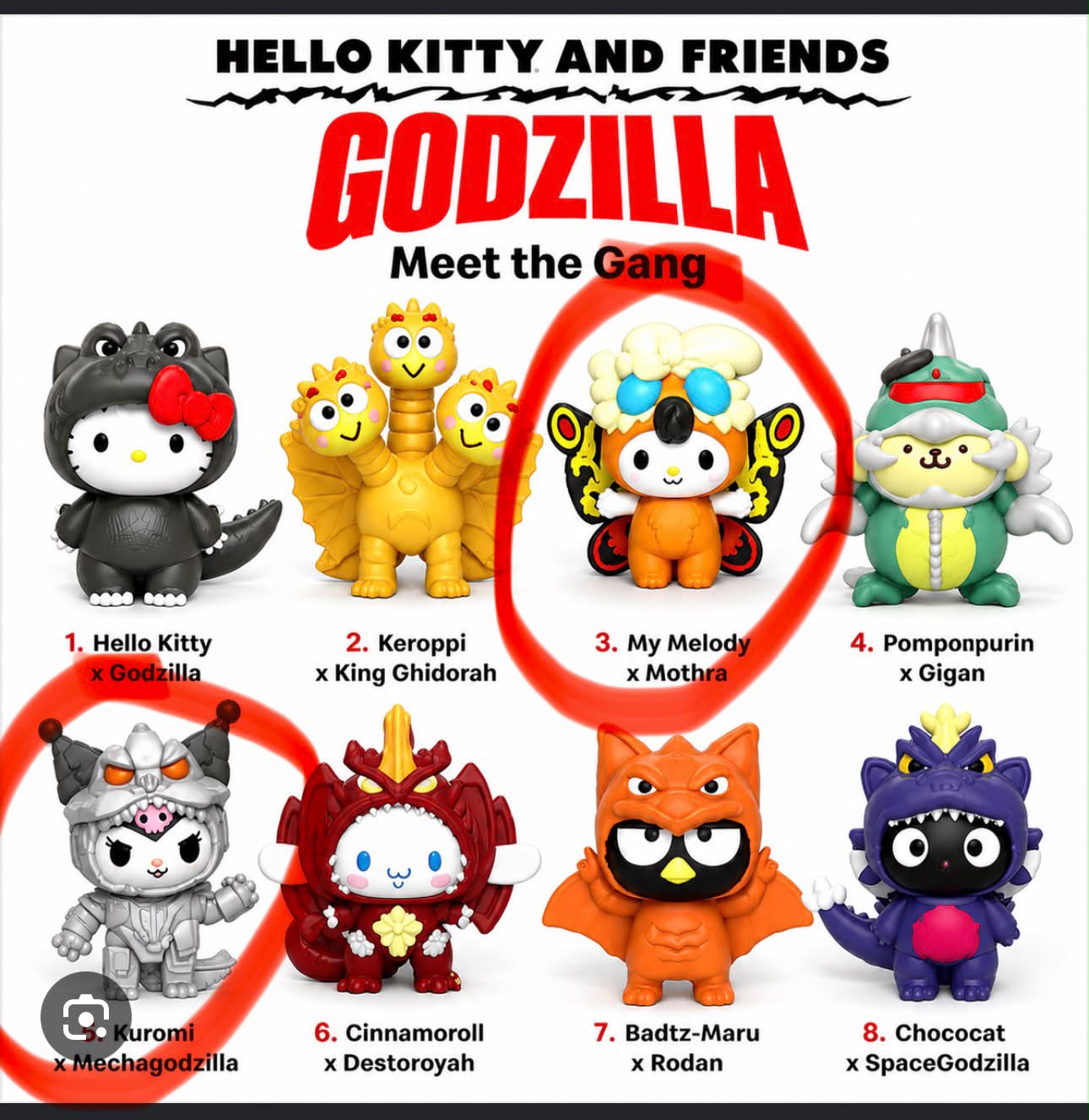 Trading Hello Kitty Godzilla figures #3 and #5 for #7