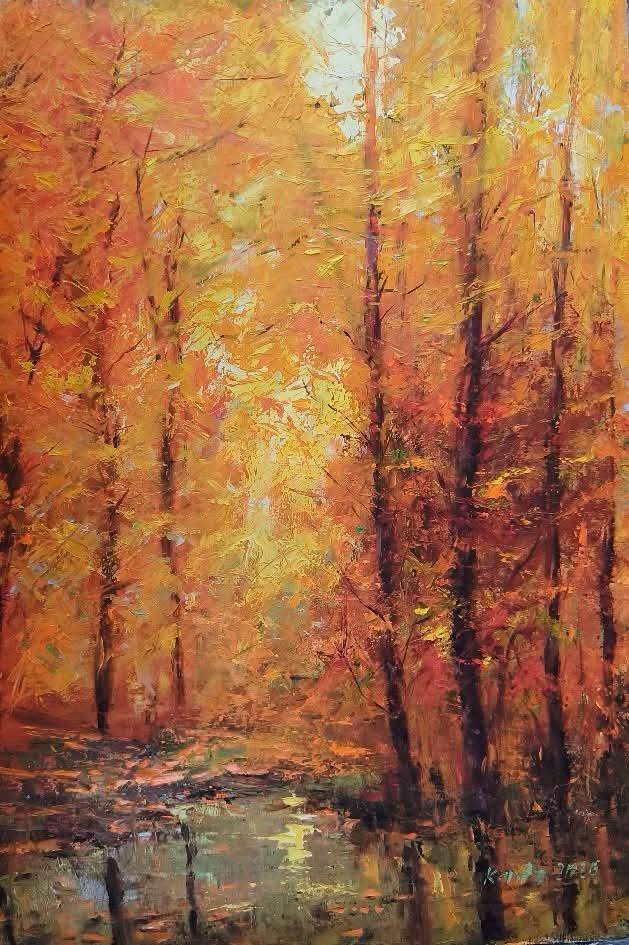 Autumn glow. Oil on wooden panel. 50 X 35 cm. By István Kenéz
