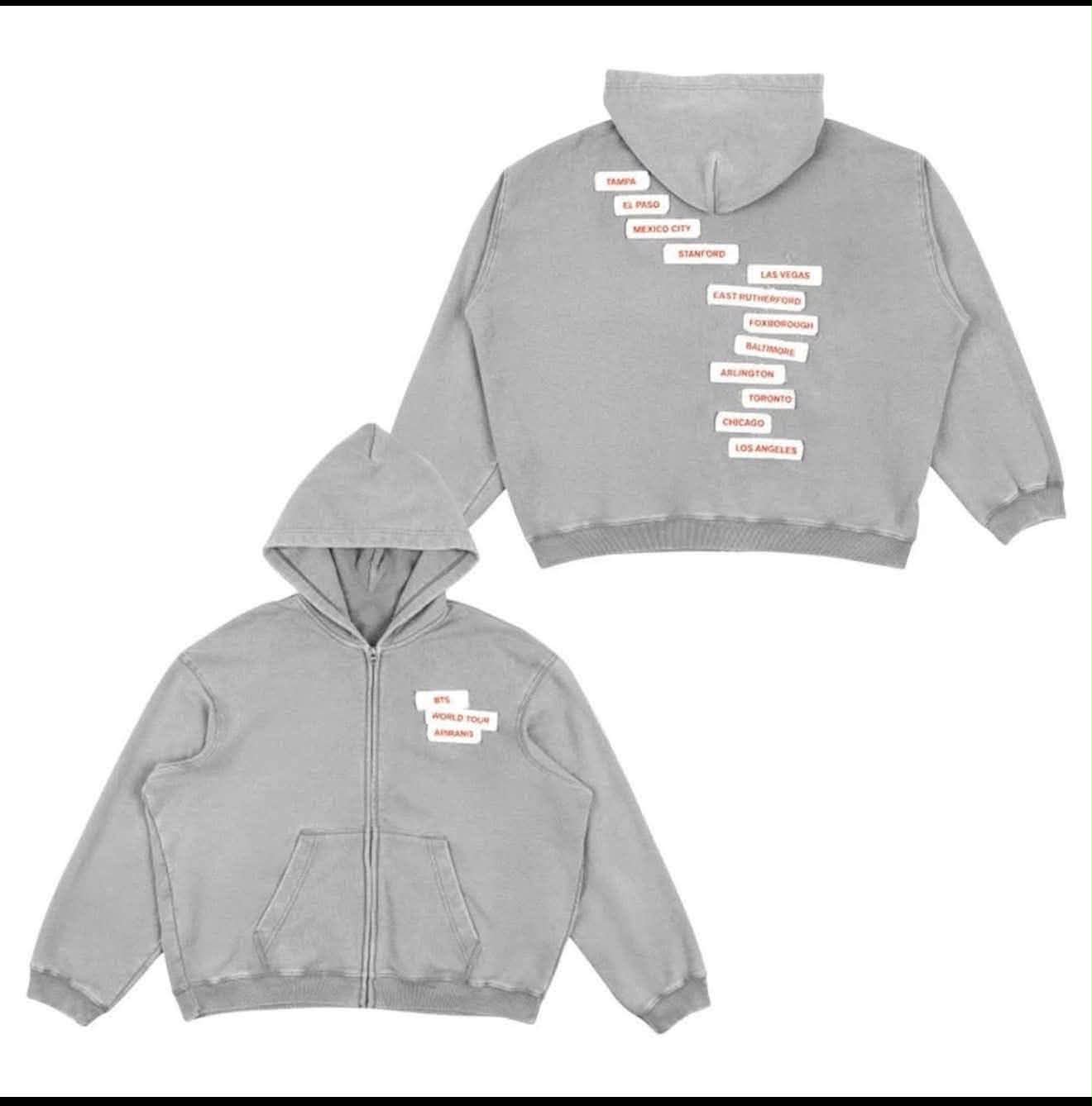 BTS army trading light gray zip up hoodie for charcoal hoodie