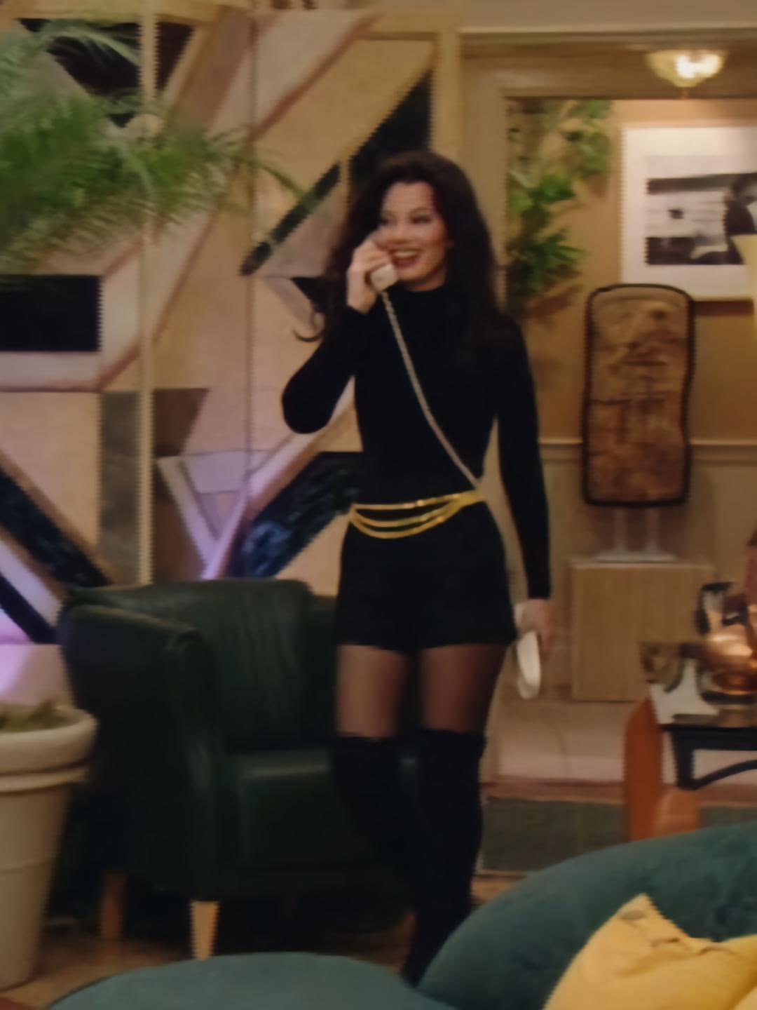 fran drescher black dress Dreschler's iconic looks on The Nanny The image captures her