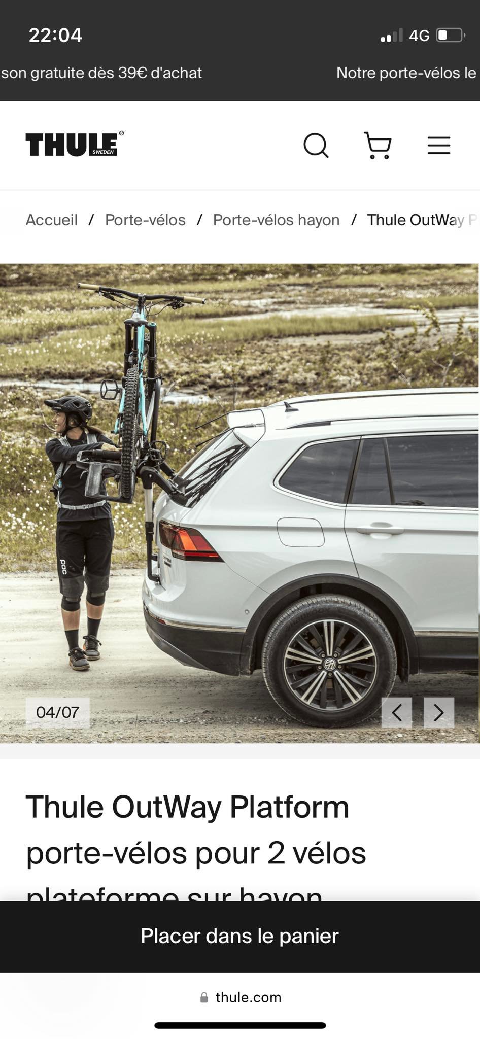 Thule ClipOn 3 9103 Porte-Vélos Hayon - Pour 3 Vélos, Facile à Installer Sur Voitures Familiales