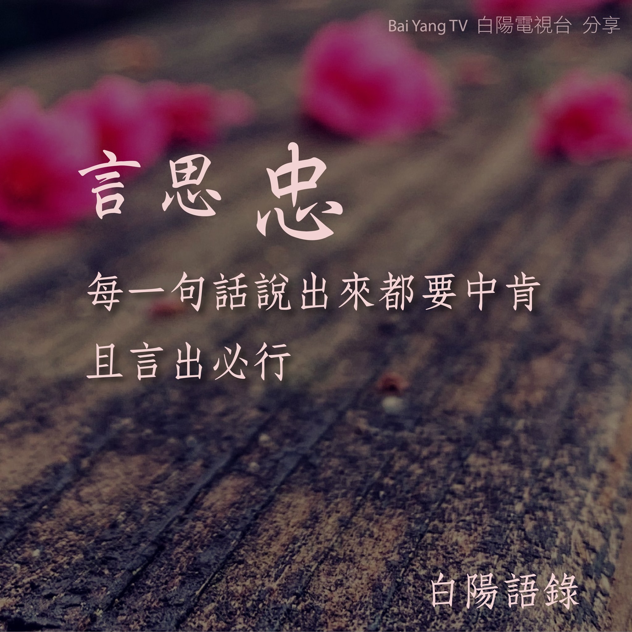 白陽電視台 - 【白陽語錄】 言思忠，每一句話說出來都要中肯，且言出必行。 歡迎訂閱《 白陽電視TV... | Facebook