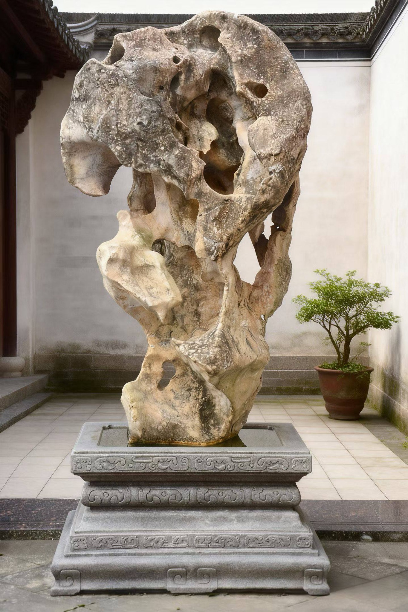 庭院陈设· 开门见山「天然太湖石」 尺总高260cm 座（福建花岗岩）120