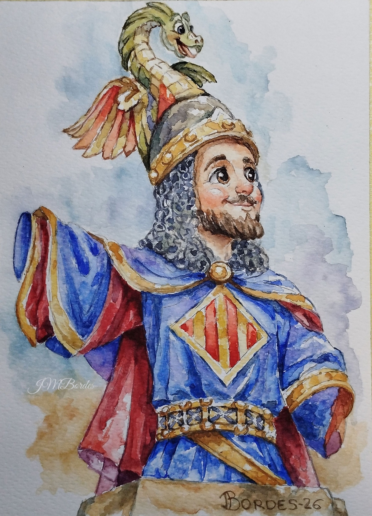 Watercolor tribute to King James I on Nou d'Octubre anniversary