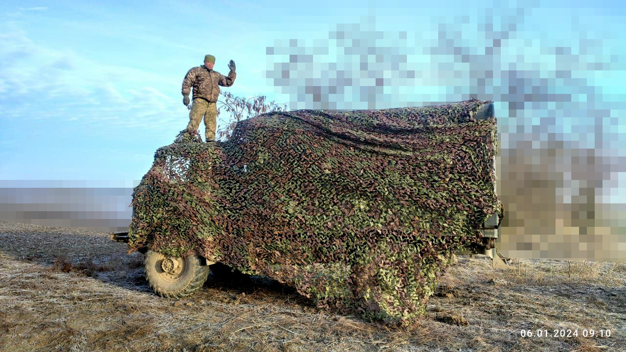 Russian camouflage netting designed to look like piles of rubble