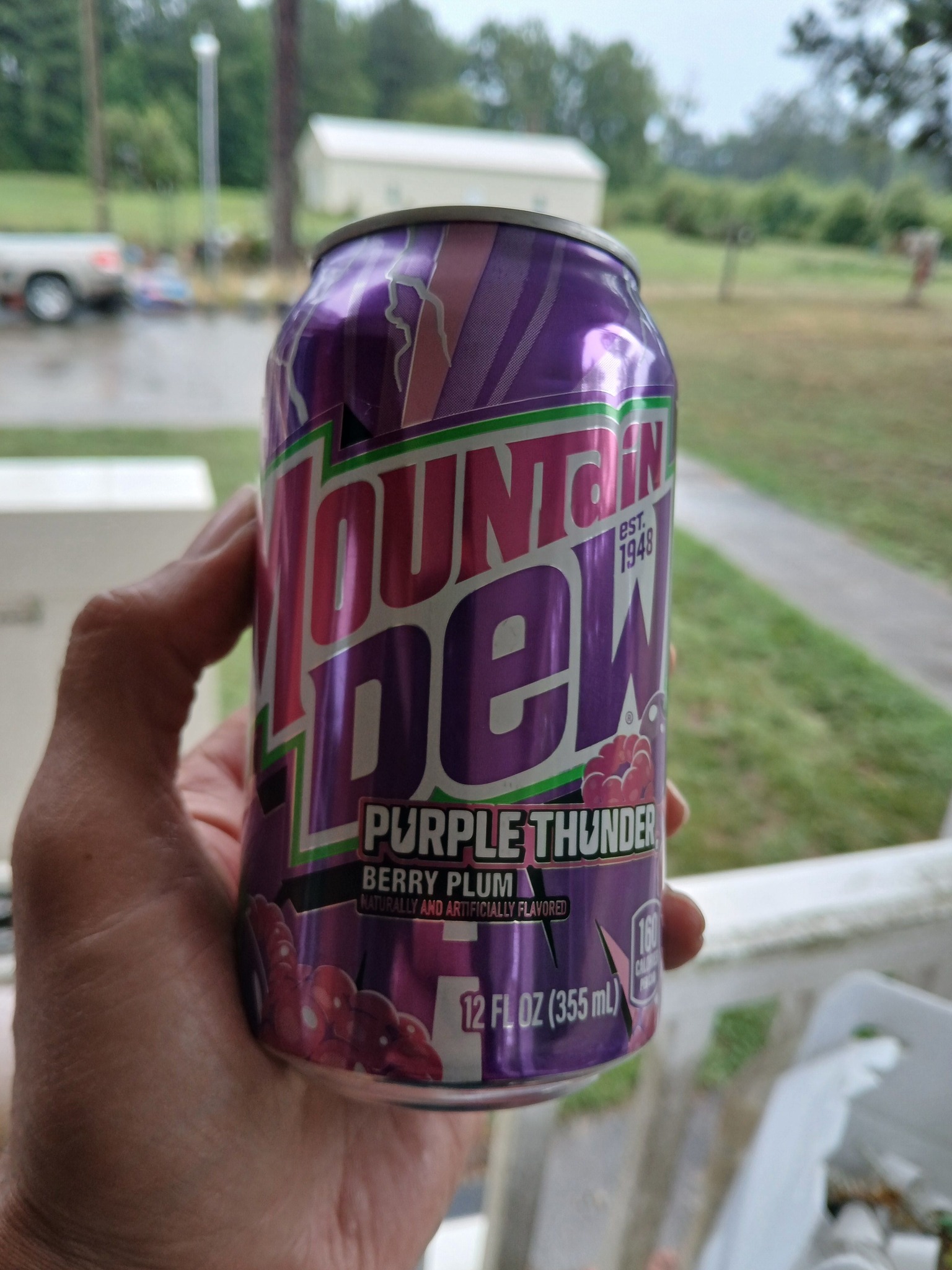 Drinking Mountain Dew Purple Thunder in Littleton, NC