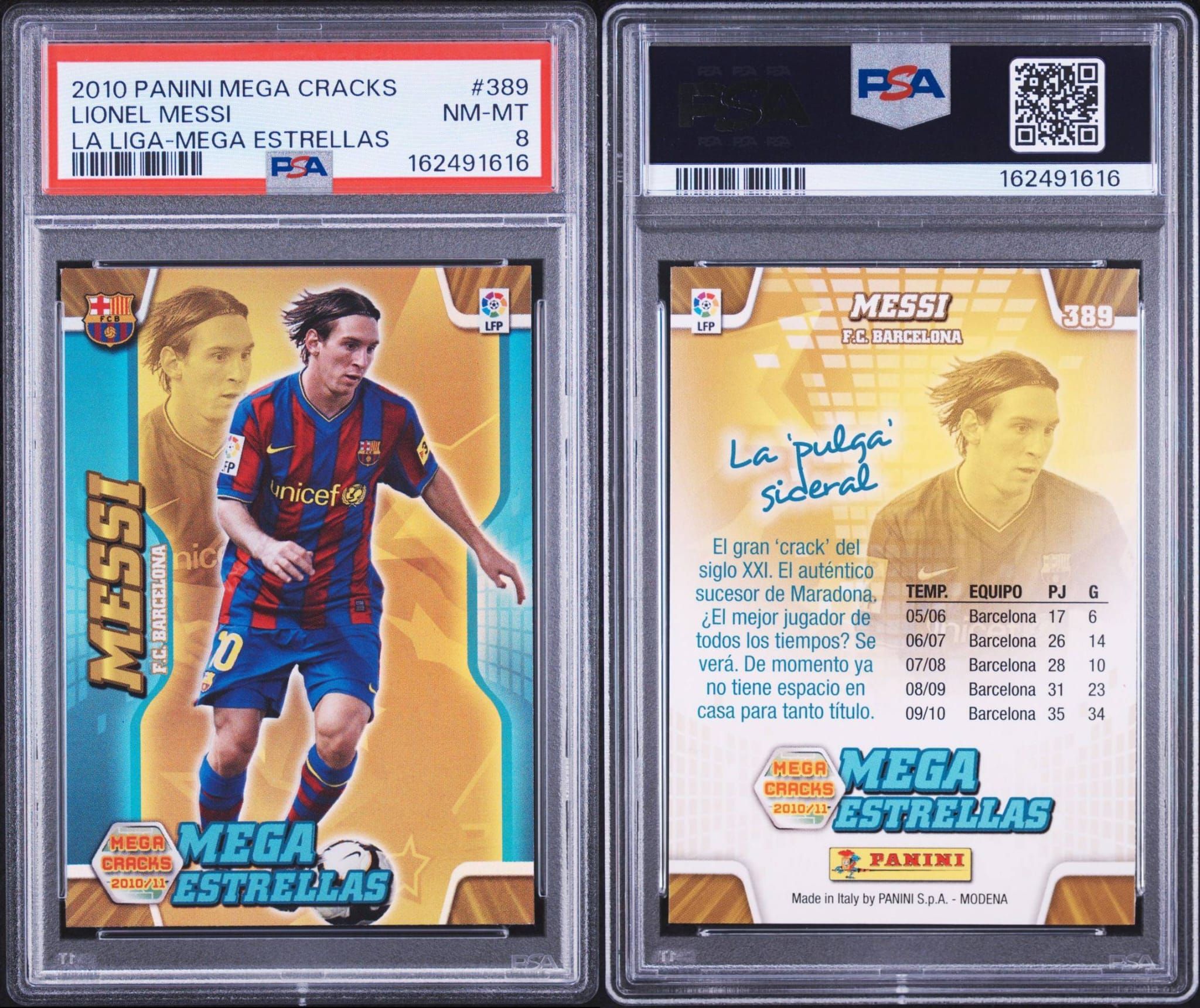 PSA 8 2010 Panini Mega Cracks #389 Lionel Messi La Liga Mega