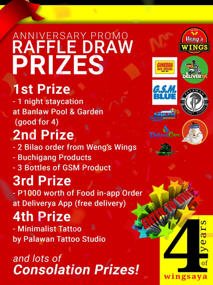 Weng's - 4TH ANNIVERSARY RAFFLE DRAW! TO WIN just avail our UNLIMITED ...