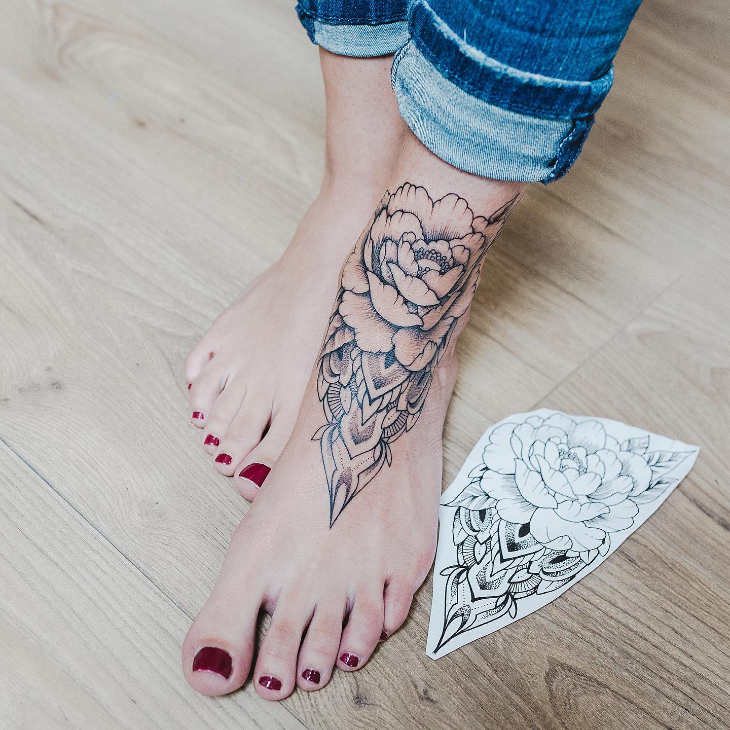 Mandala Pied Tatouage Cheville Femme