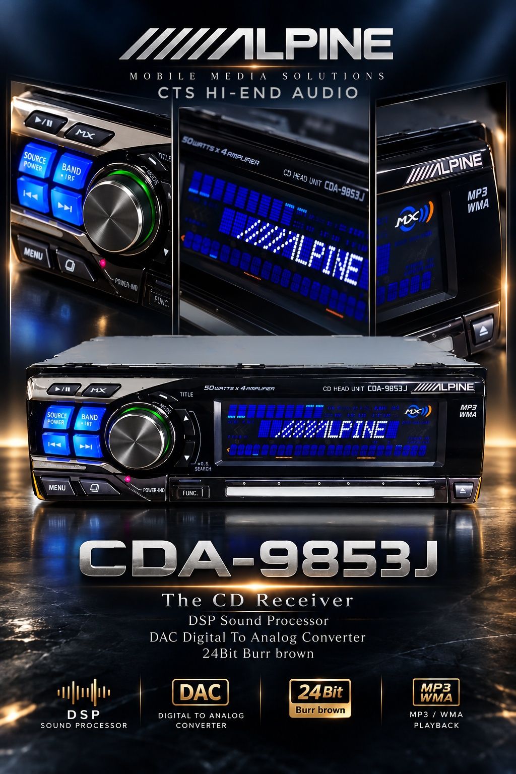 Alpine 7294j car stereo with classic tape display