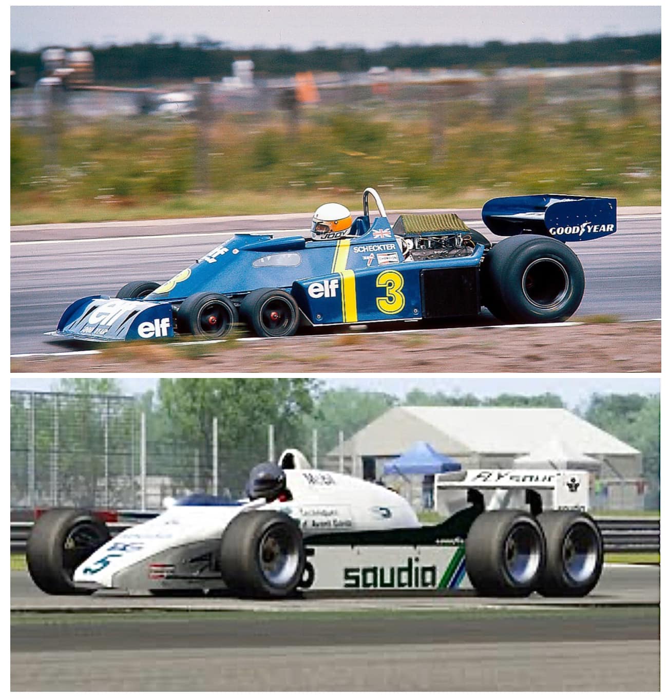 Jody Scheckter with his six-wheeled Tyrrell P34 at the Swedish 