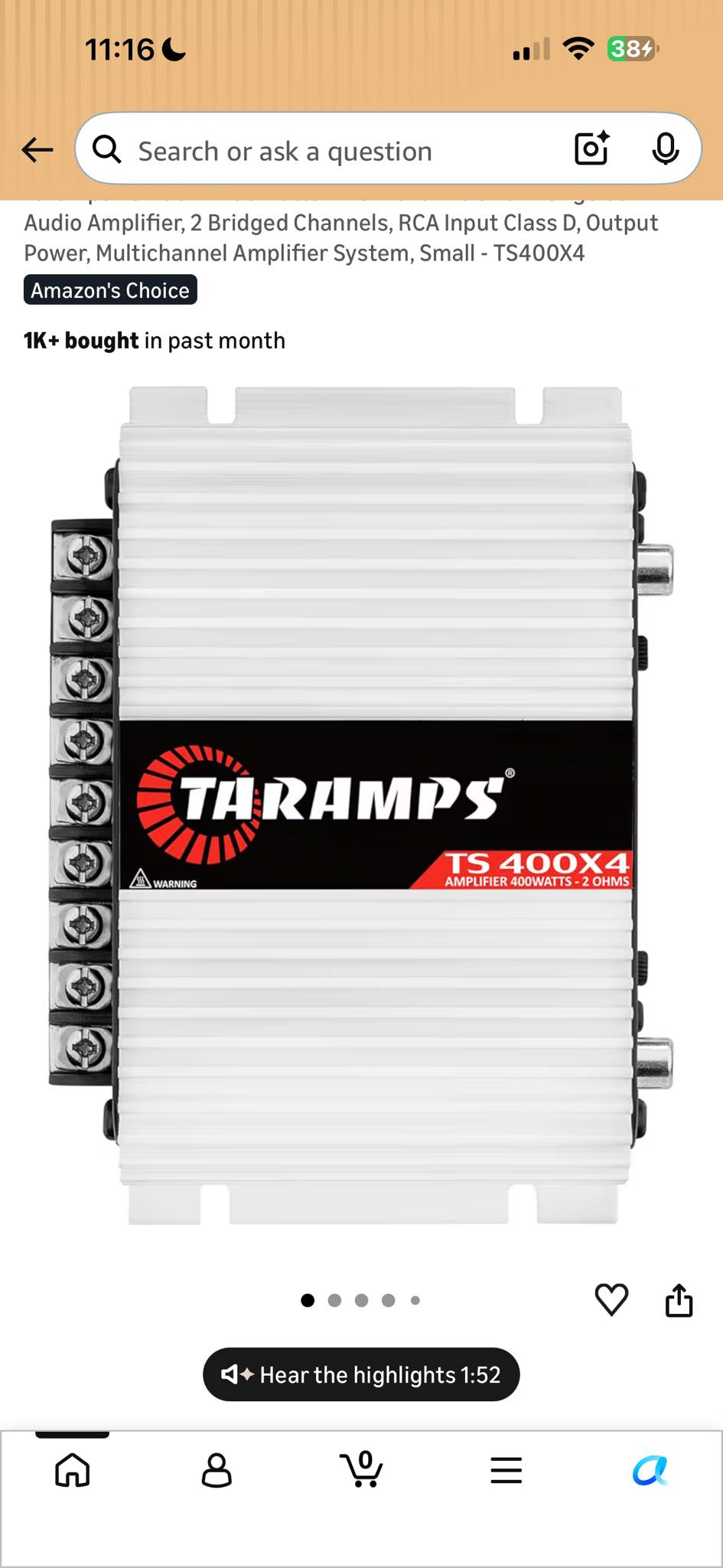 Taramps TS400X4 amp for rear deck speakers