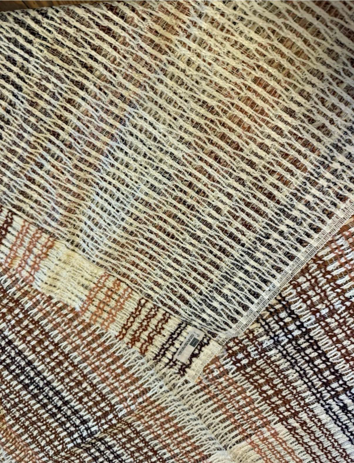 Vintage Sears open weave curtain panel pair in cream orange and