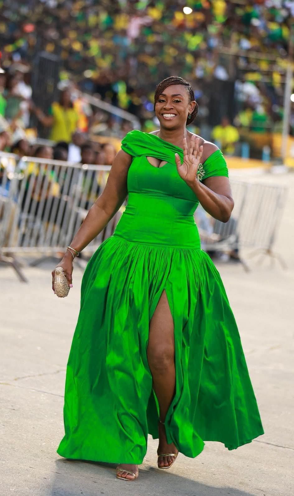 first ladies green dress Jamaican Lady exudes confidence and beauty blue colour maxi dress