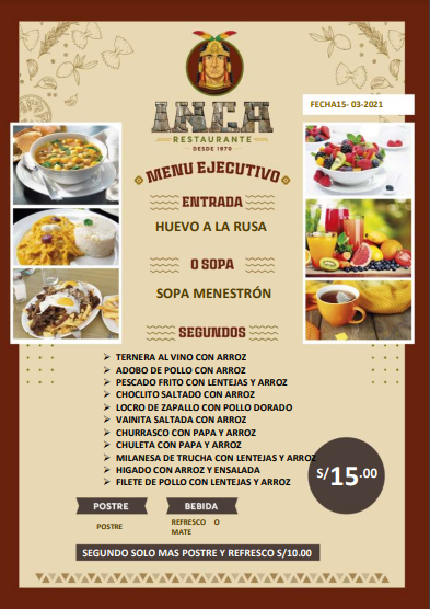 INCA Restaurante 🍳 CARTA DE MENÚ LUNES... - INCA Restaurante