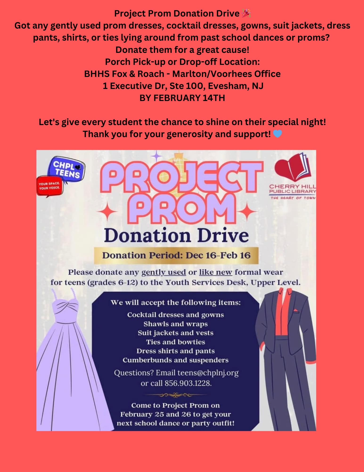 Hudson Valley Prom Donation Drive! We're collecting gently used prom dresses to help local teens feel confident and shine on their special night! 💃✨ Drop-off locations: Chamber's Office Lobby Boys & Girls