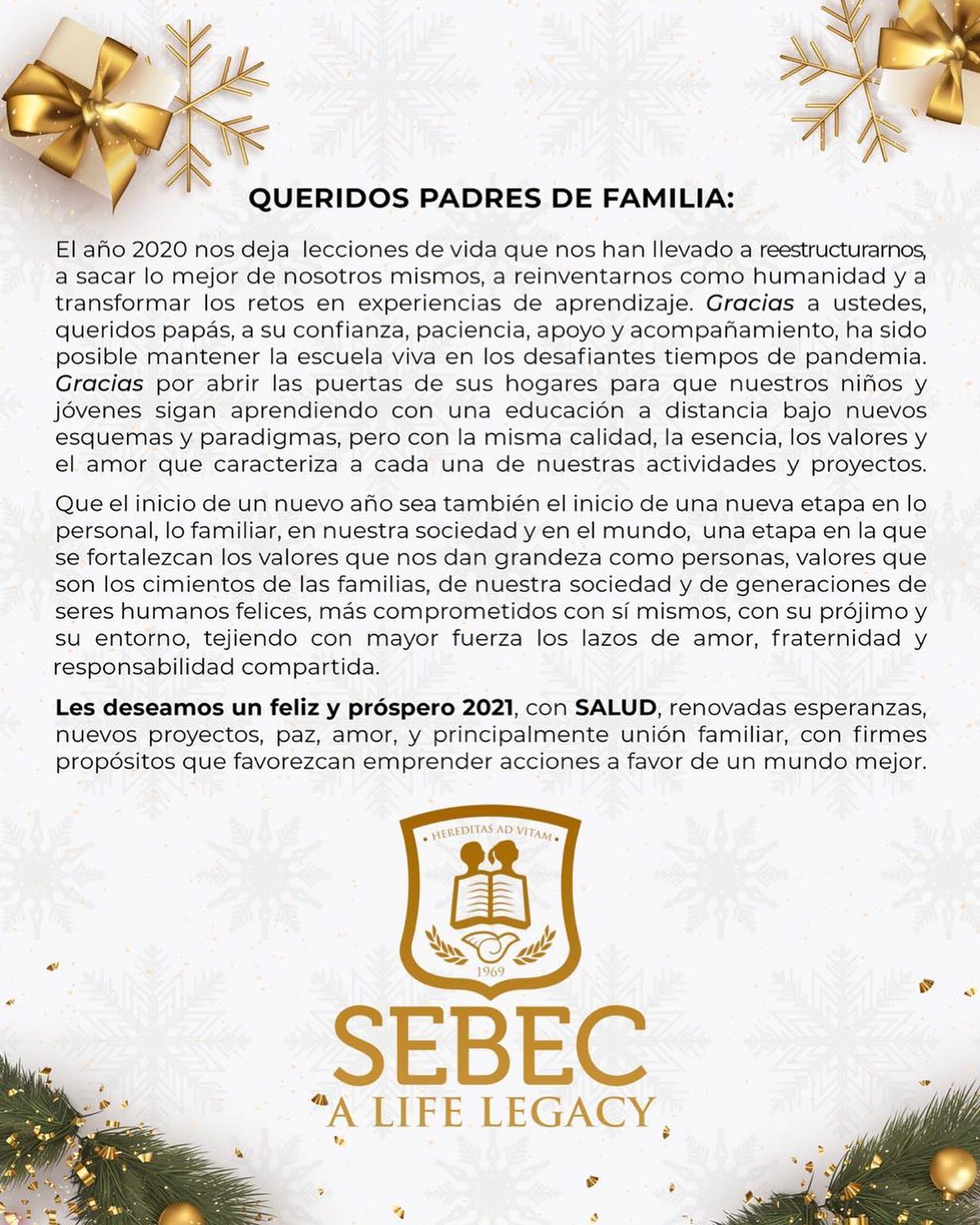 Les deseamos un Feliz año y... - Colegio SEBEC Tijuana