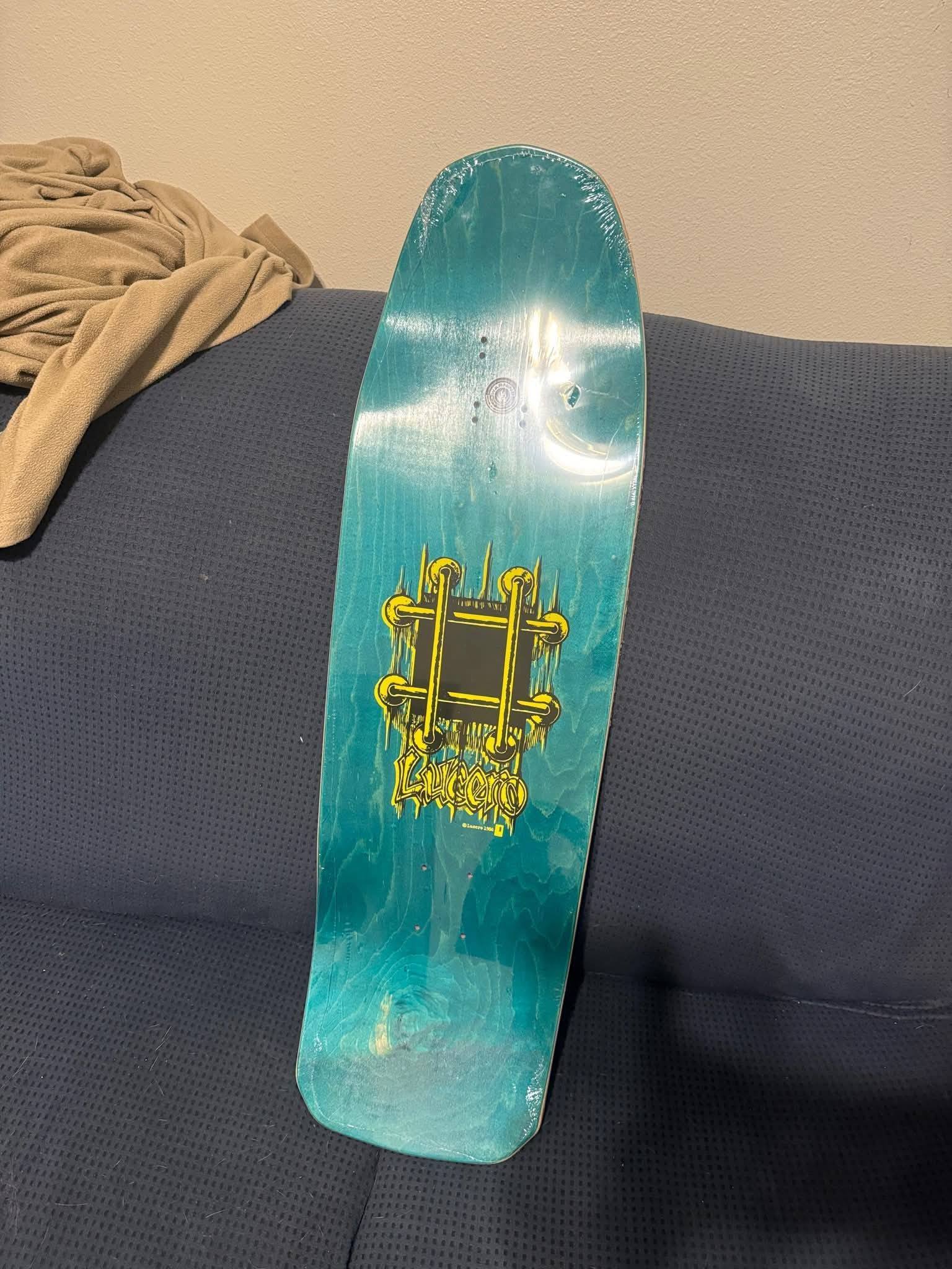 Vintage John Lucero skateboard reissue for display