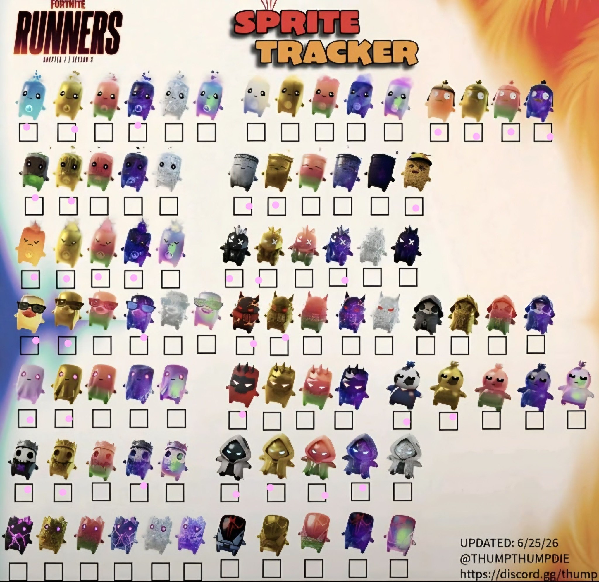SPRITE TRADING SHEET! 👇 Save this image, cross off what you have
