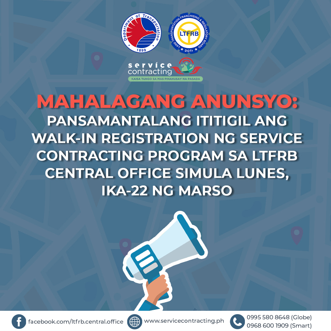 MAHALAGANG ANUNSYO: PANSAMANTALANG ITITIGIL ANG WALK-IN REGISTRATION NG ...