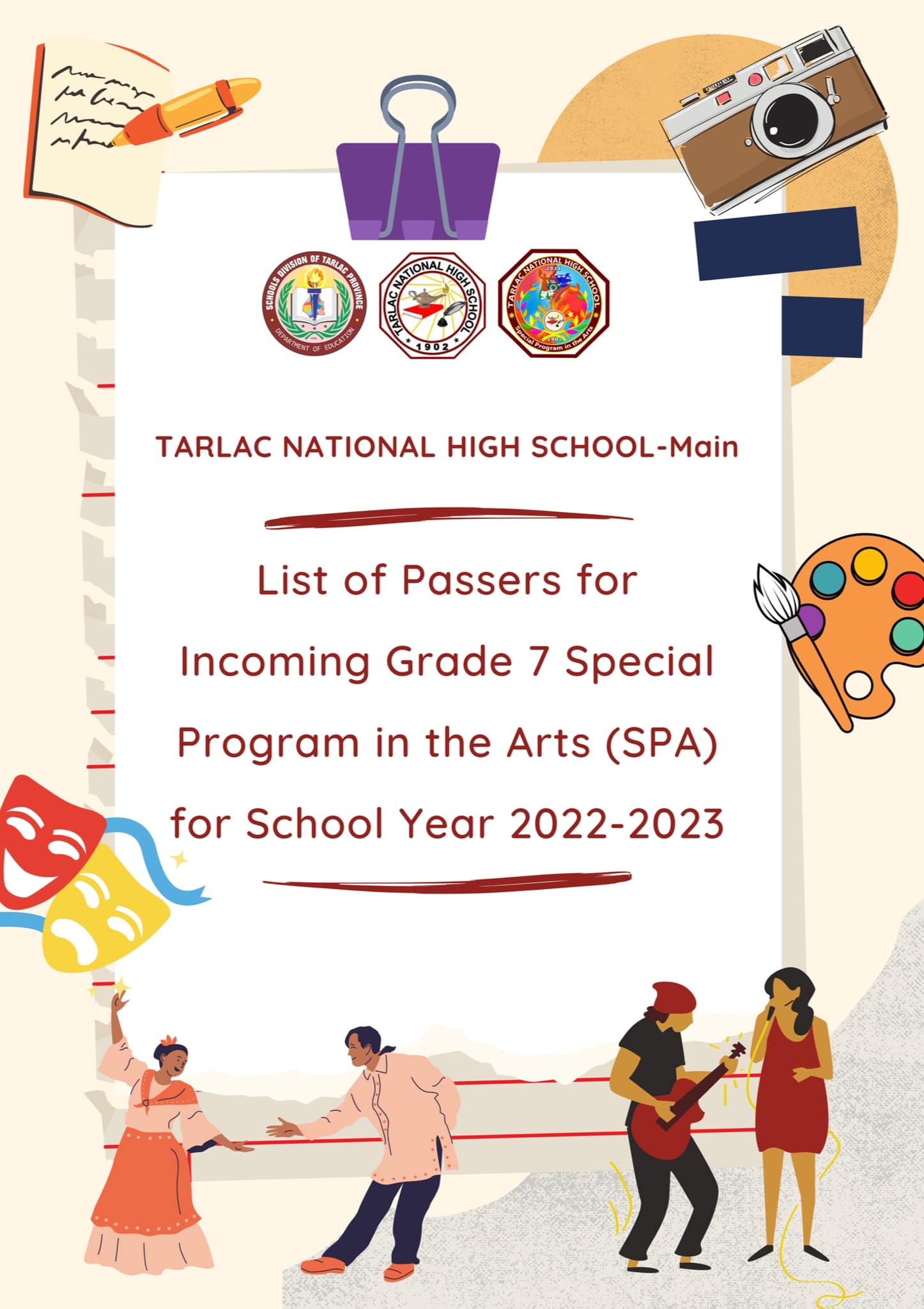 List of Passers for Incoming Grade 7 Special Program in the Arts (SPA ...