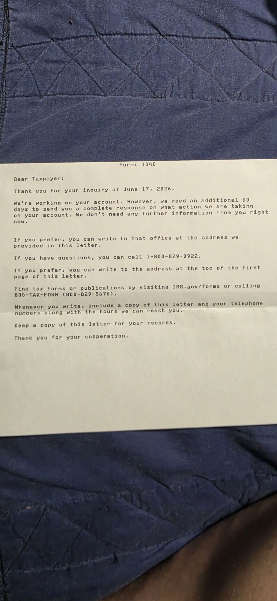 What does IRS letter about account inquiry mean?