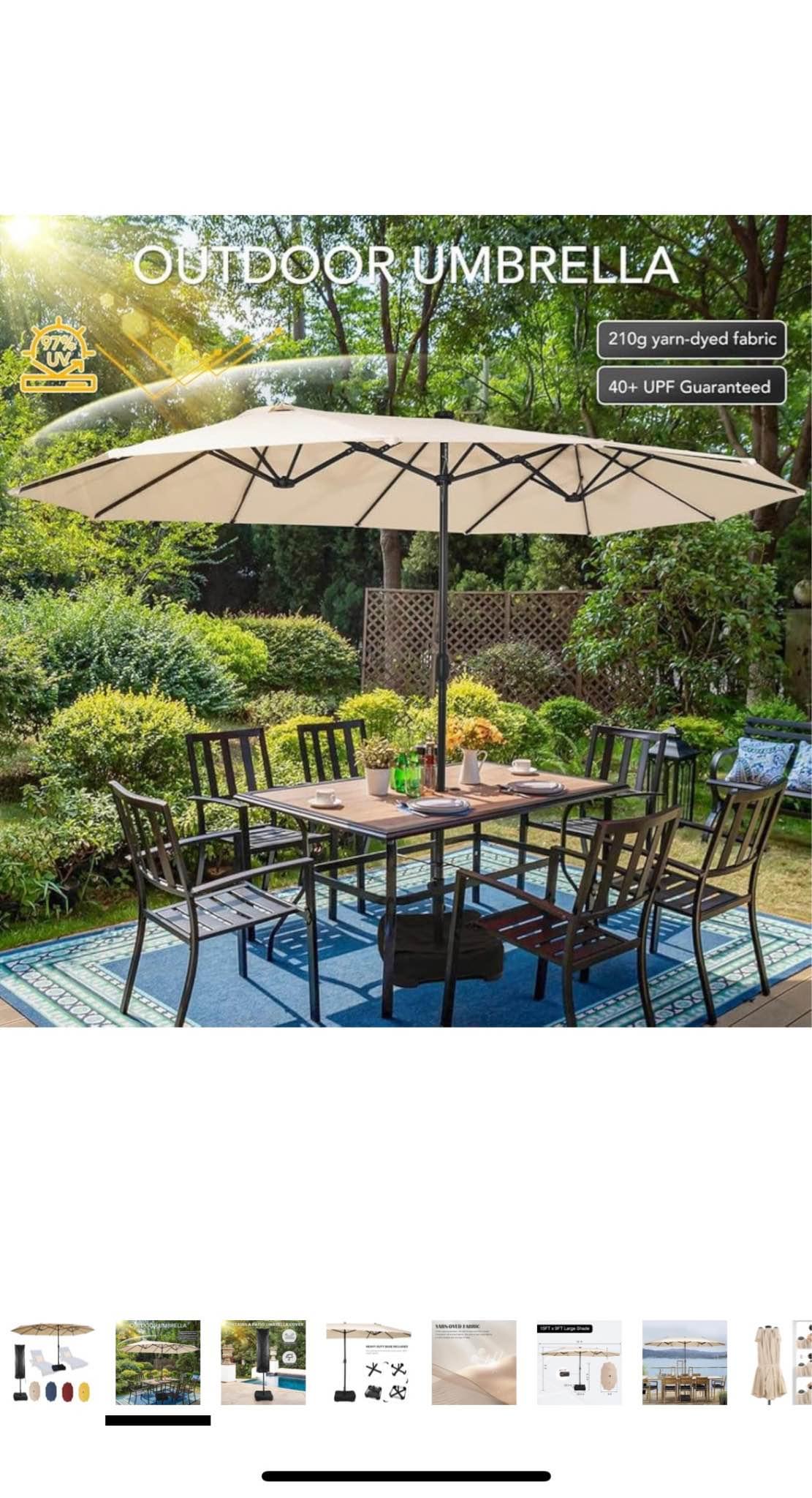dr pepper patio umbrella 15' Triple Apex Solar Peanut Butter resistant for long Tilt Patio Umbrella | Auto-Tilt,