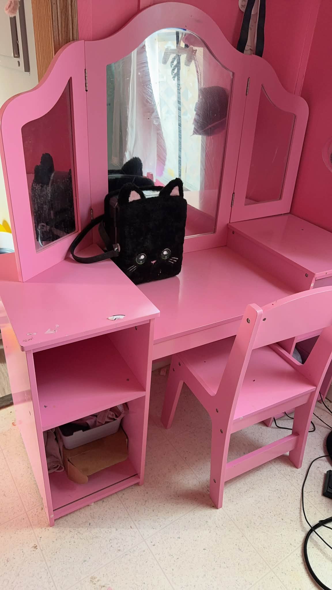 Wooden princess set and beverage refrigerator for sale in good