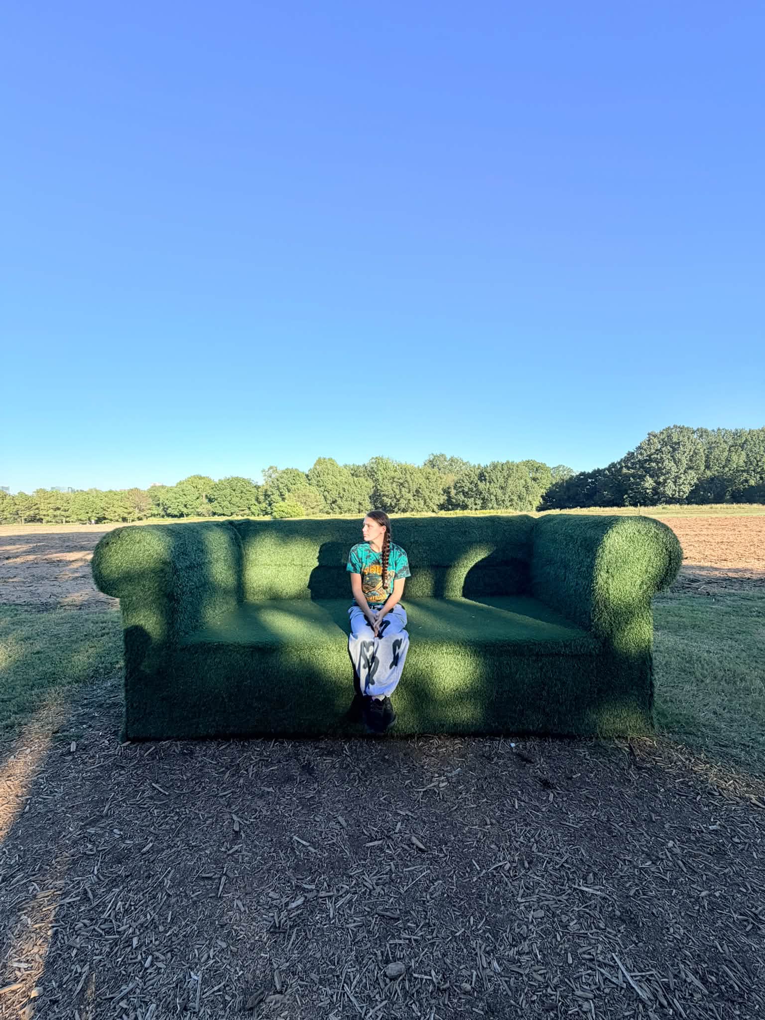 Found this over-sized, grass couch in Raleigh NC at Dorothea Dix