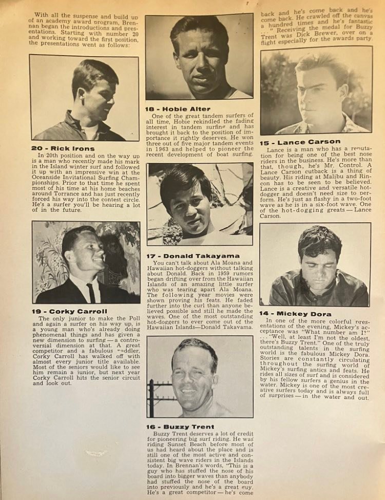 Early years of legendary surfers in Surfer Poll awards