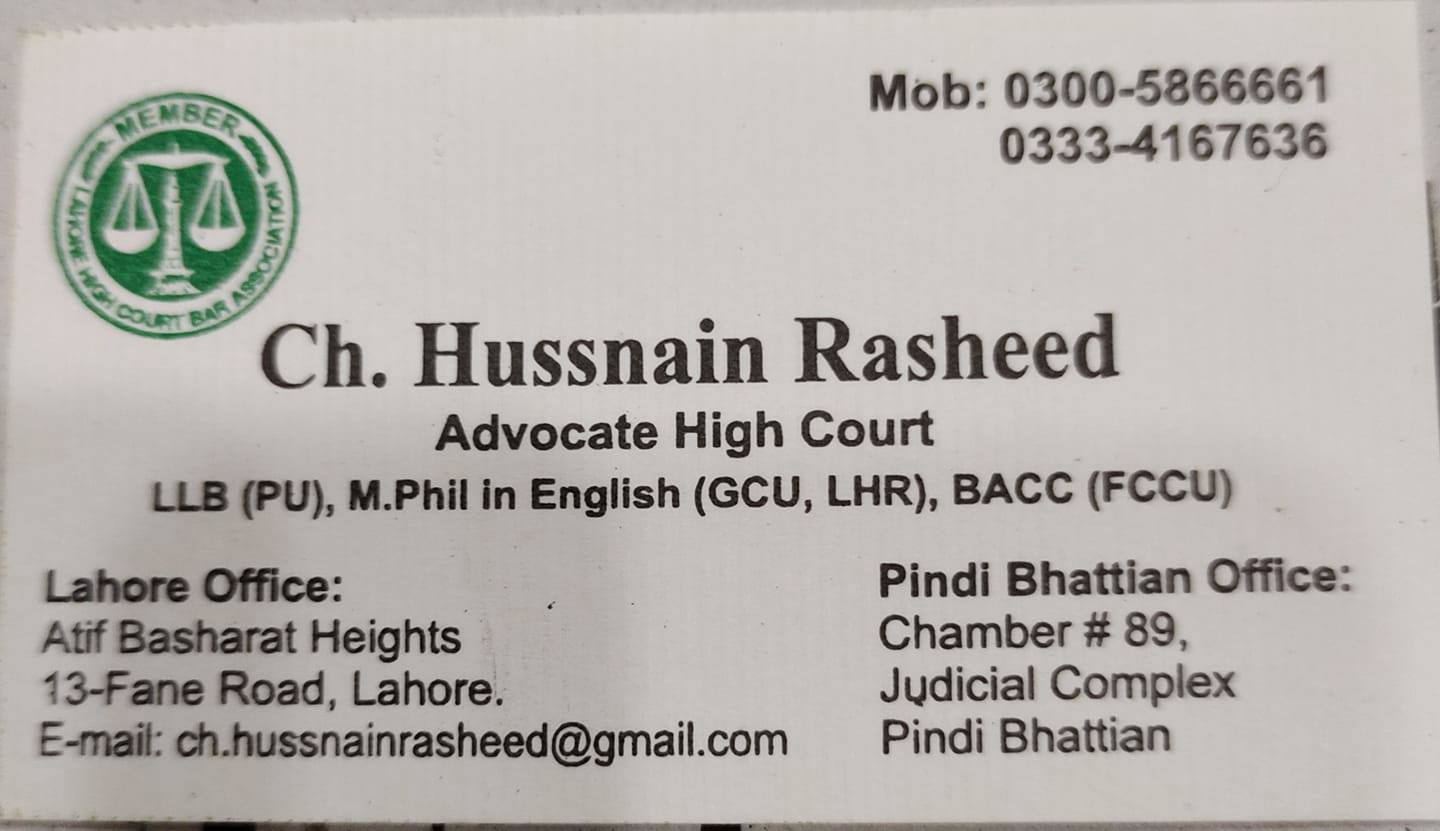 Ch Hussnain Rasheed, Advocate High Court