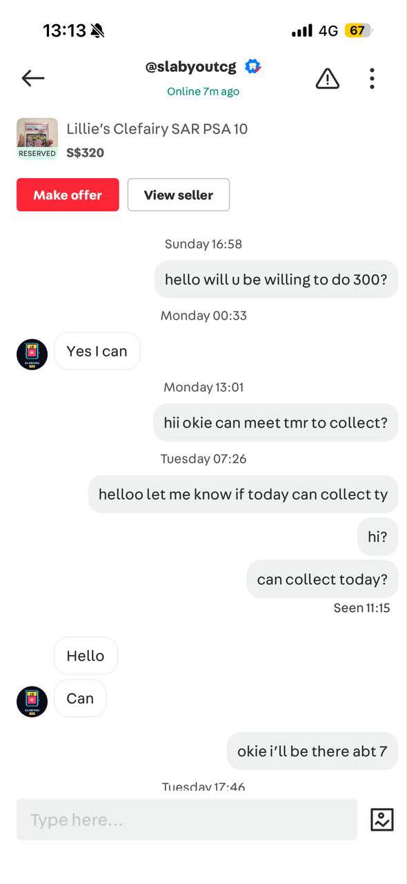 Beware of seller 'slabyoutcg' on Carousell in Singapore, they don