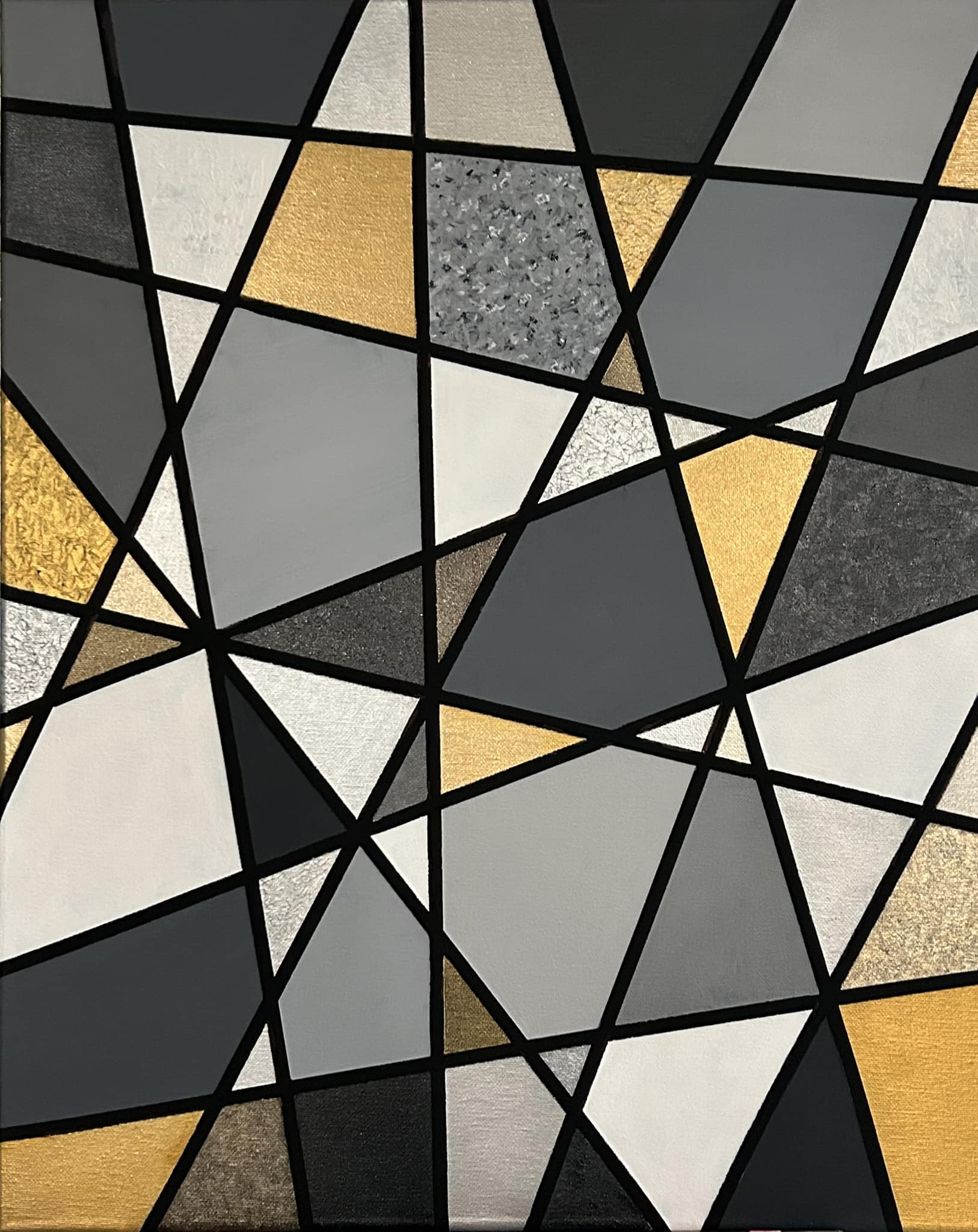 Artist uses black lines in abstract painting