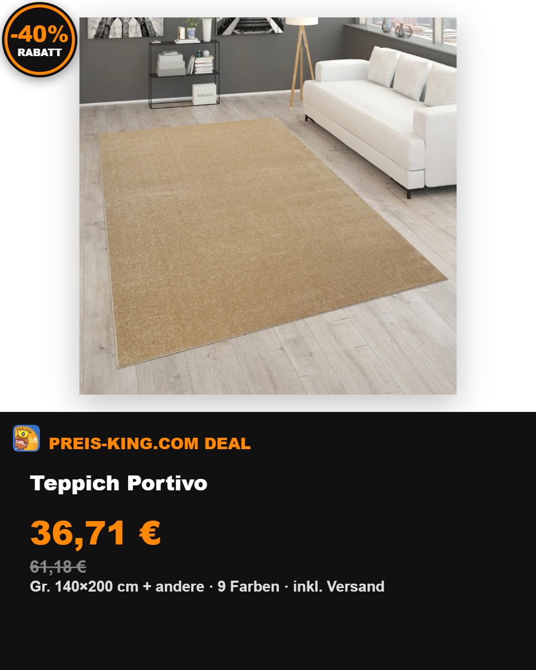 Portivo Teppich 140 × 200 cm – jetzt reduziert** 🔥 36,71 € inkl. Versand statt 61,18 € -40% 🔥 Komfortabler Bodenbelag, der jedes Zimmer aufwertet. Wie wichtig ist Euch das Material bei Teppichen?