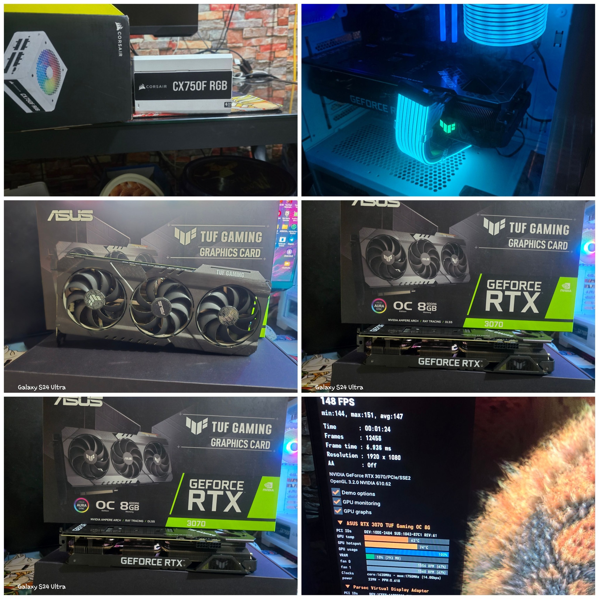 Asus tuf 3070 8gb 0c with box no issue good temp unli test. 17key