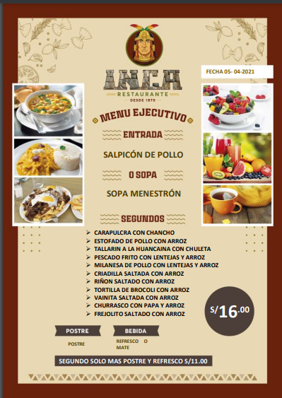 INCA Restaurante 🍳 CARTA DE MENÚ LUNES... - INCA Restaurante | Facebook